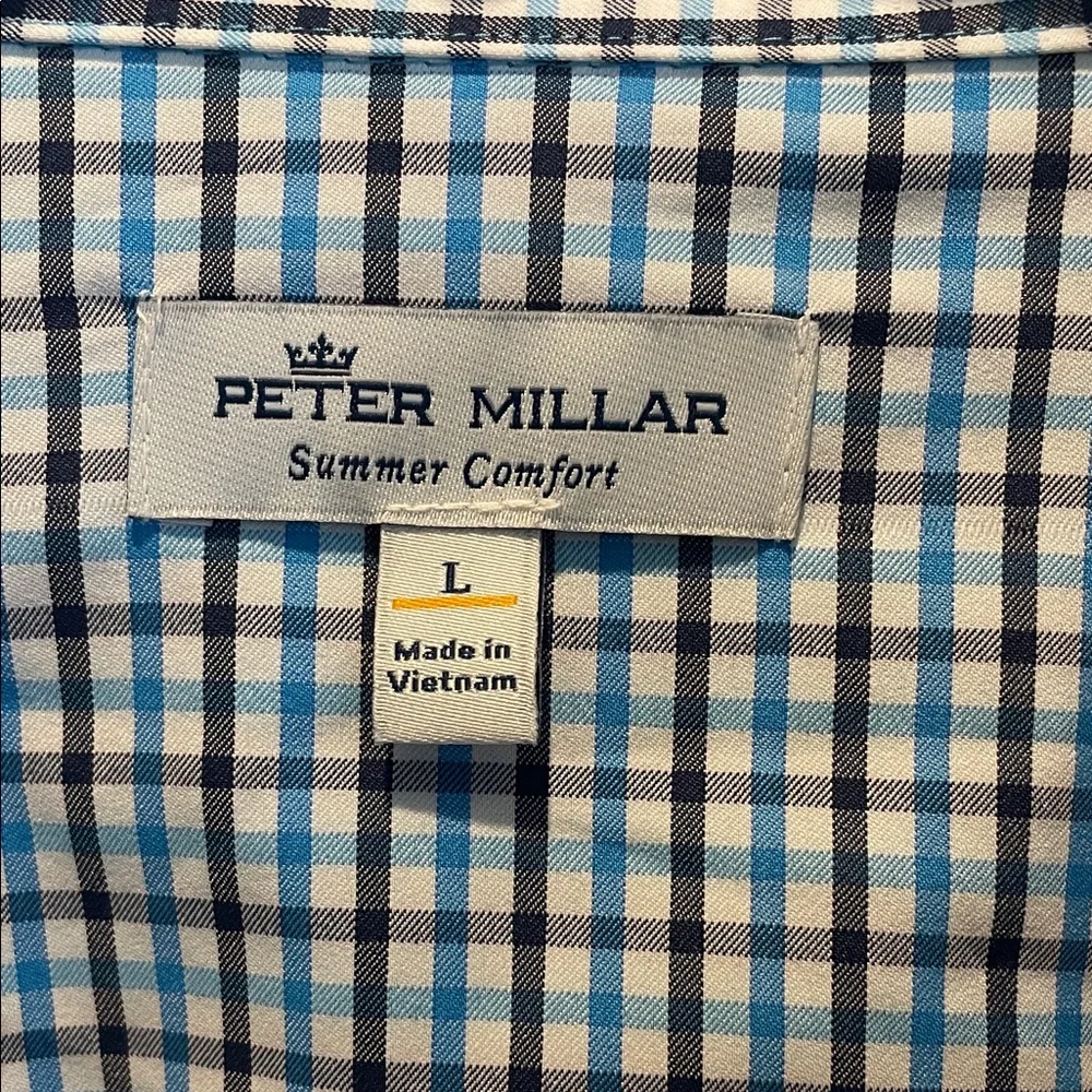 Peter Millar Men's Blue and White Checkered Shirt